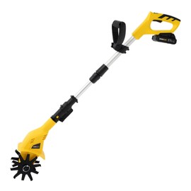 PIAOCAIYIN Cordless Handheld Cultivator Tiller, 20V Garden Tiller, Cordless Tiller Tool, Adjustable Height, Garden Tiller w/Telescopic Pole 250r/Min, Low Noise, for Farms, Gardens, Yards, Yellow