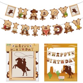 SKIRUP Wild West Fun: Cowboy Party Decorations for Boys, Western Theme Happy Birthday Banner, Western Theme Birthday Decoration Birthday Party Supplies Texas Country Decorations, Wild West Boy Baby Shower Theme Supplies