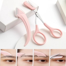Pink Portable Eyebrow Grooming Kit 2-Piece Set (Razor + Scissors) Set) 4ea