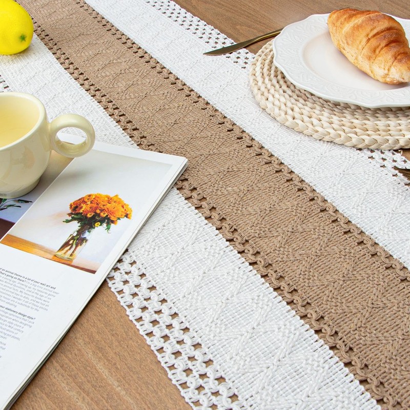 FEXIA Boho Table Runner for Home Decor with Out Tassels