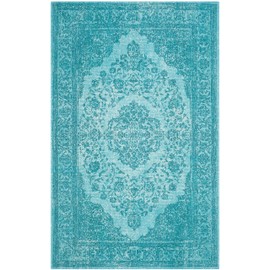 Safavieh Classic Vintage Collection CLV121E Oriental Medallion Cotton Area Rug, 4' x 6', Aqua
