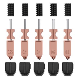 5 PCS Quick-Swap Nozzles Kit for AD5X, 2 PCS 0.4mm, 1 PC 0.25mm, 1 PC 0.6mm, 1 PC 0.8mm Hardened Steel Tip Integrated Nozzles with 5 PCS Silicone Socks and Nozzle Wiper for Flashforge AD5X