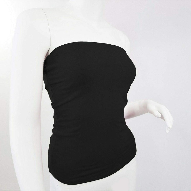 Women's Plain Solid Cotton Tube Top Strapless Casual Basic Junior