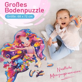 BenBen Large Floor Puzzle from 3 4 5 Years, Puzzle for Children 52 Pieces 66 x 70 cm, Gift for Girls, XXL Children's Puzzle Mermaid