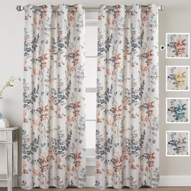 H.VERSAILTEX Linen Blackout Curtains 84 Inches Long Thermal Insulated Room Darkening Linen Curtains for Bedroom Textured Burlap Grommet Window Curtains for Living Room, 2 Panels, Grey and Coral