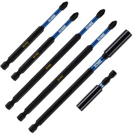 6 Piece Rennie Tool Magnetic 60mm and 152mm Professional Impact Bit Holders with 2 x 100mm Pozidriv PZ2 Screwdriver Impact Bit & 2 x 150mm Pozidriv PZ2 Screwdriver Impact Bit Heavy Duty