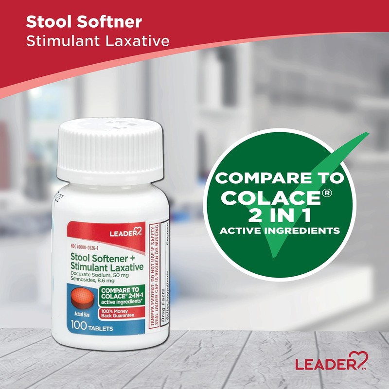 Leader 2-in-1 Stool Softener & Stimulant Laxative, Docusate Sodium Stool