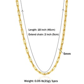 SKENUDY 18 K Gold-Plated Trendy Chain Necklaces for Men and Women W: 8 mm, L: 18.11 + 5 inches Gold Statement Departed Link Chain Necklace Bold Oval Link Barbell Links Paper Clip Chains, Stainless