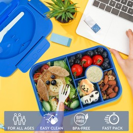 Lunbxx Kids Lunch Box, Bento Lunch Boxes for Kids, 5 Compartments Lunch Containers for Adults Kids,Bento Box Adult Lunch Box with Utensil Reusable & Leakproof (Bright Blue)