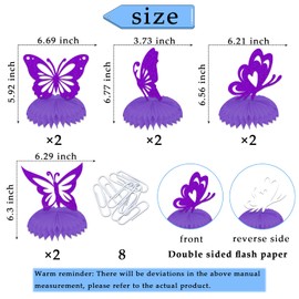 KEWUFD Butterfly Honeycomb Centerpieces Butterfly Baby Shower Decorations Butterfly Themed Gender Reveal Party Decor For Girls Butterfly Table Topper Decorations Supplies Purple Glitter 8PCS
