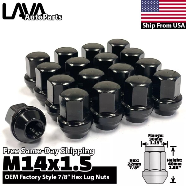 Lava Autoparts 32x Black 14x1.5 OEM Factory Conical Lug Nut