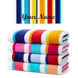 Ben Kaufman Custom Embroidery Joey Velour Colored Classic Multi-Color Stripe Beach & Pool Towel | Large 100% Combed Cotton | Soft & Absorbent | 32" x 62" (4 Pack)