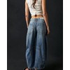 Barrel Jeans Women,Women Mid Rise Barrel Jeans Wide Leg Baggy
