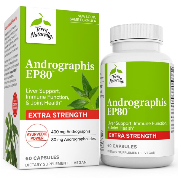Terry Naturally Andrographis EP80 Extra Strength - 60 Capsules - Liver Support, Immune Function & Joint Health - Non-GMO, Vegan, Gluten Free - 60 Servings