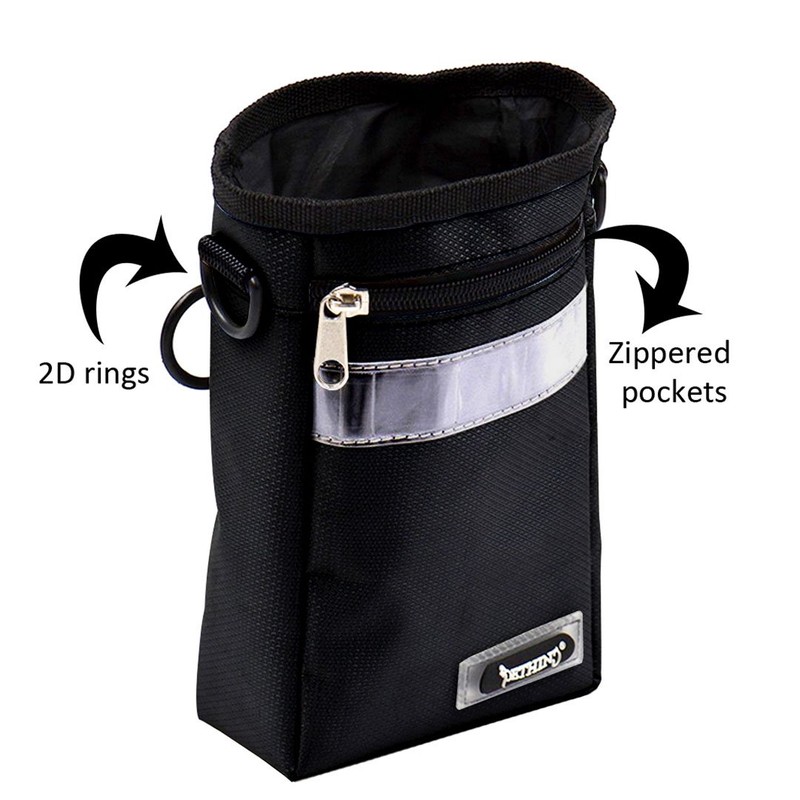 Millya Zippered Dog Walking Treat Bag with Adjustable Belt Black