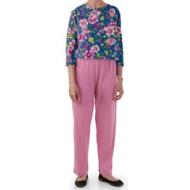 Buck & Buck Anti-Strip Jumpsuit for Women — Adaptive Dementia Clothing for Elderly Adults — Antistrip One-Piece Outfit (Blue Floral/Pink, Small)
