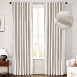 INOVADAY 100% Blackout Curtains 90 Inches Long 2 Panels Set, Thermal Insulated Linen Blackout Curtains for Bedroom, Back Tab/Rod Pocket Curtains & Drapes for Living Room - Beige, W50 X L90