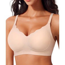 SINFLA Women's Seamless Bra Without Underwire Large Breasts Strong Hold Bra Bustier Padded Soft Comfit Bra Non-Wired Push Up Seamless Bras Bralette, beige, S