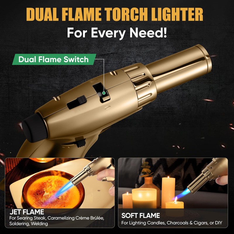 KOACKL Dual Flame Butane Torch Lighter, Refillable Kitchen Torch, Adjustable