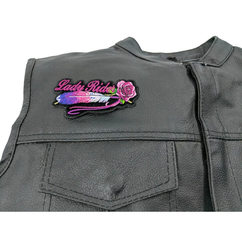 Ivamis Lady Rider Pink Rose and Feathers Small Iron on