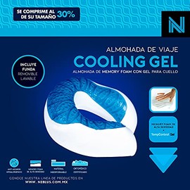 Almohada Cervical de Viaje Memory Foam Ortopédico  Gel Térmico Refrescante  Almohada Cuello Viaje Avión Auto  Antiácaros Hipoalergénica               