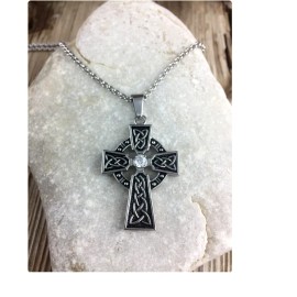 Fashion Jewelry Large NORSE CELTIC CROSS IRISH KNOT Pendant 925 Sterling Silver 20" necklace MEN