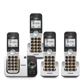VTech Cordless Phone with Answering Machine 4-Handset - with Big Buttons Full-Duplex Speakerphone Caller ID Last 10 Number Redial, VG232-4