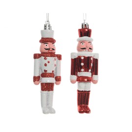 Traditional Shatterproof CHRISTMAS NUTCRACKER SOLDIER Decorations/Christmas Tree Baubles - RED & WHITE - 12.5 cm - SET of 2