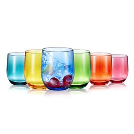 ZAINCA 14-ounce Plastic Stemless Wine Glasses, All Purpose Arcylic Glasses, set of 6 Multicolor Reusable Shatter-resistant Dishwasher Safe