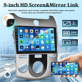 Android 13 Car Stereo for KIA Forte 2009-2017 - [2+64G] 9 Inch Touchscreen EQ Audio - Wireless Carplay & Android Auto, GPS, Mirror Link, Voice Control， WiFi, SWC + AHD Backup Camera + Mic