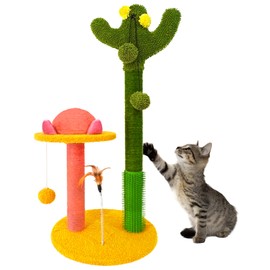 TONY HOBY Cat Scratching Post with Green Nature, Cat Shelves Perches for Climbing, Cat Indoor Playground for Small Medium Cats