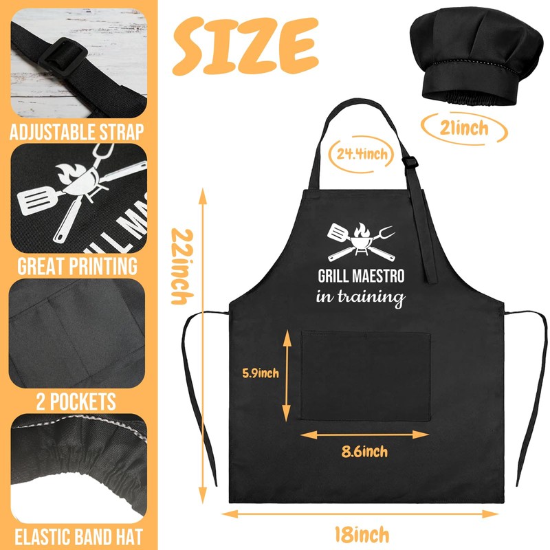 OUUKHGY Kids Apron and Chef Hat Set, Grill Maestro in