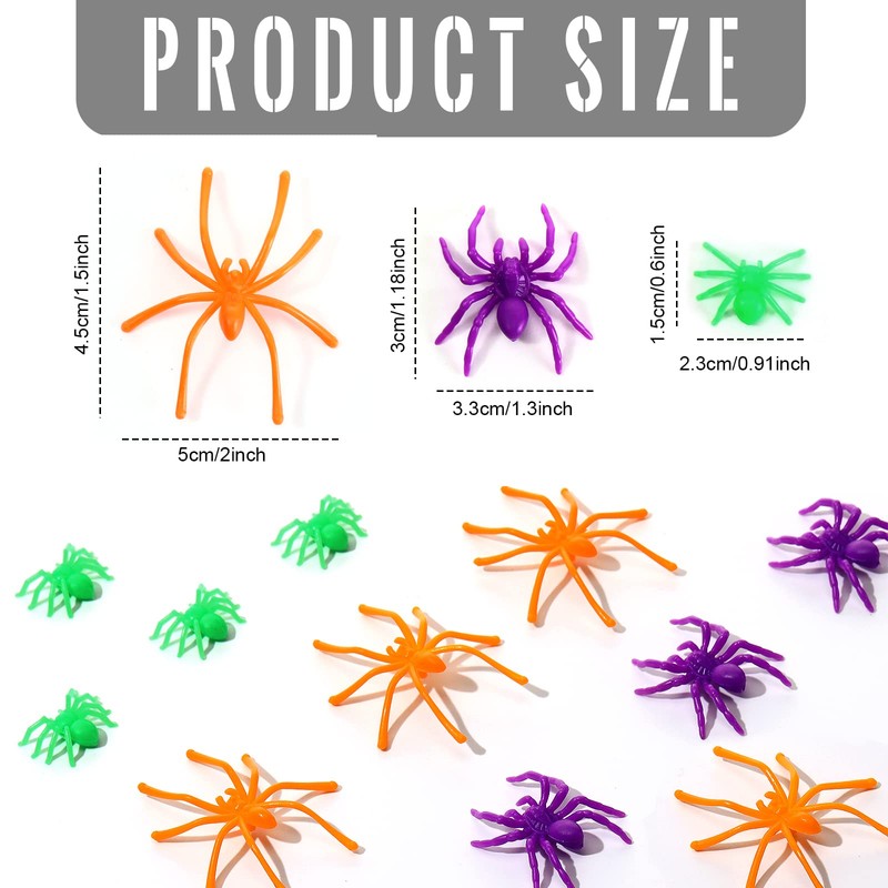Civaner 3 Sizes 120 Pieces Plastic Spiders Small Plastic Spiders