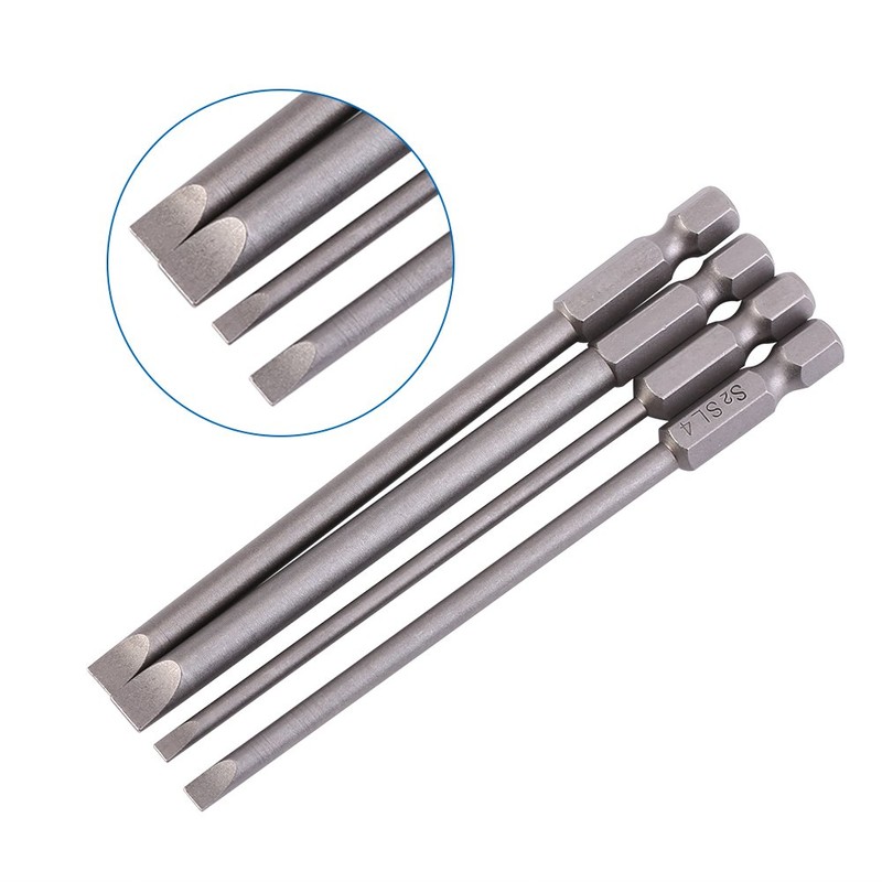 4pcs 100mm Magnetic Flat Head Slotted Tip Screwdrivers Bits Set
