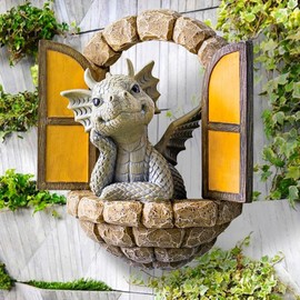 YWHWXB Garden Dragon Resin Sculpture,Lovely Courtyard Dragon Sculpture,Outdoor Dragon Ornaments,Outdoor Garden Dragon Decor Statue for Garden Courtyard Lawn Decoration (Look Out The Window)
