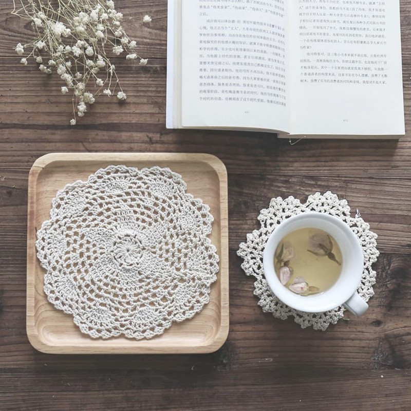 Aernajialin 4 PCS Vintage Crochet Doilies 8 Inches Round Cotton