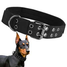Tactical Dog Collar Nylon Adjustable Military Dog Large Collar Strong Training Dog Wide Choker Collar Heavy Duty D Ring Buckle for Medium Large Dogs Rottweiler Mastiff Doberman Pinscher Shepherd, L