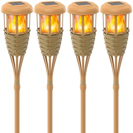 Evelynsun Solar Outdoor Lights, Solar Torch Lights Outdoor Flickering Flame, Outdoor Decorations for Patio Path Yard - 4 Pack