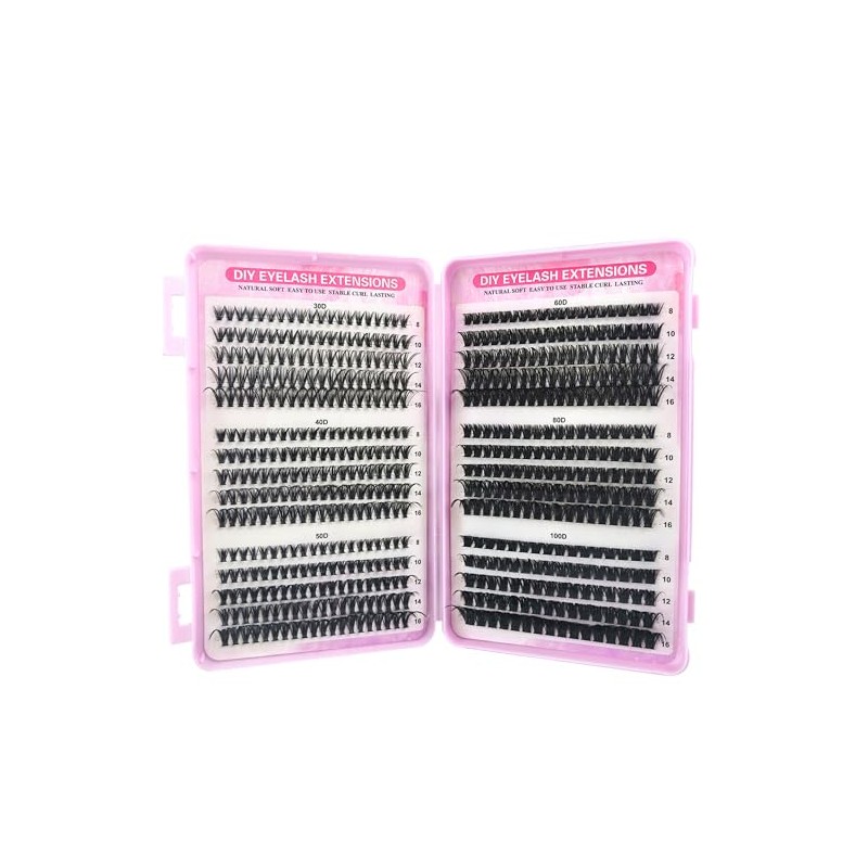 Individual Eyelashes Kit 600+ Pieces 30D-40D-50D-60D-80D-100D Volume Cluster Lashes Extensions,