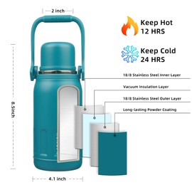 BJPKPK Insulated Water Bottle 27oz Stainless Steel Water Thermos with Handle and Cup Lid Travel Metal Thermos,Laguna