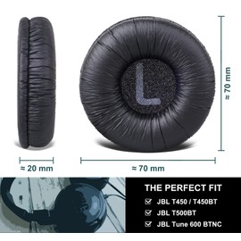 Ersatz Ohrpolster kompatibel mit JBL T450, T450BT, T500BT, Tune 600BTNC Kopfhörer | Schwarz
