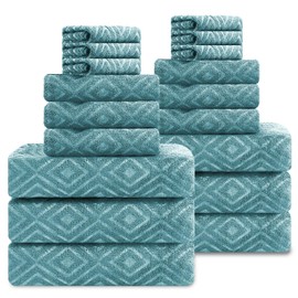 Smuge 18-Piece Bath Towel Set, Include 6 Bath Towel Sheets, 6 Hand Towels and 6 Washcloths - Highly Absorbent Quick Dry 100% Microfiber,Ultra Soft Bathroom Towel Set (Turquoise)