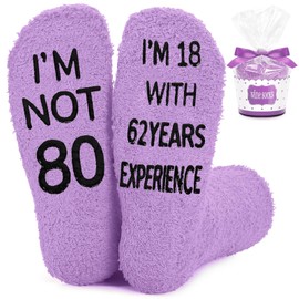 Yemqloft 80th Birthday Gift Ideas for Women - Funny & Comfortable Socks for 80 Year Old Woman, Unique Gifts for Her 80th Birthday Celebration(Purple)