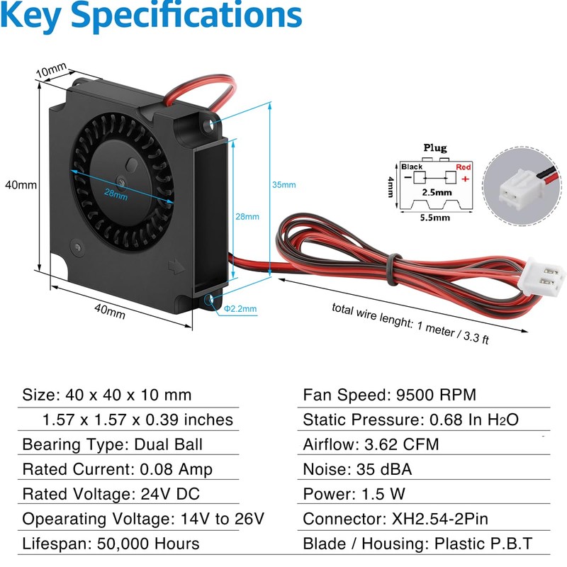 GDSTIME 40mm x 10mm 4010 Blower Fan 24V Dual Ball