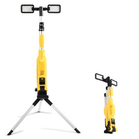 8000 Lumen Rechargeable LED Work Light with Stand, Portable Cordless Work Light with 2 Powerful Adjustable LED Lamps, IP44 Waterproof Tripod Worklights for Outdoor Indoor Job Site Workshop Garage