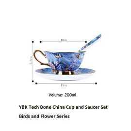 Eplze YBK Tech Euro Style Cup& Saucer Set, Bone China Teacup Coffee Cup for Breakfast Home Kitchen- Birds and Trees Patterns (Blue Purple)