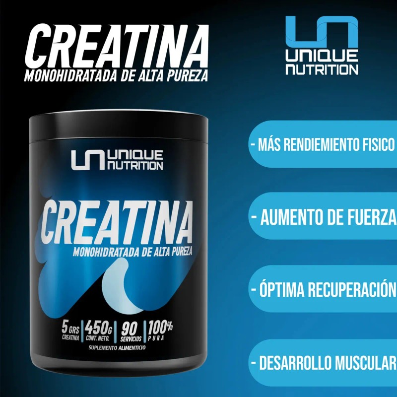 Unique Nutrition Creatina Monohidratada Pura 450g Serv