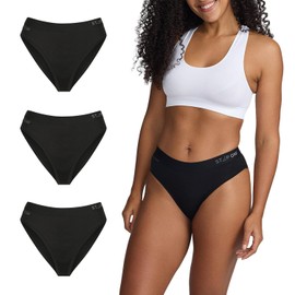 STEP ONE Bikini Brief Womens Underwear, 3-Pack, Womens Underwear for Sensitive Skin, Moisture- Wicking, Anti-Chafing Bikini Black Large