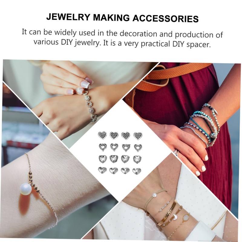 STOBOK DIY Jewelry Accessory 100pcs Metal Heart Shape Spacer Beads