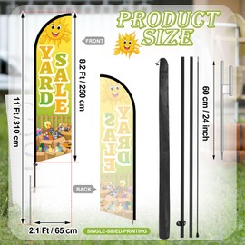 Remagr Yard Sale Advertising Swooped Flag Pole and Ground Stake 11ft Windless Advertising Feather Business Sign Pole Swooped Flag Banners Kit for Yard Sale Business